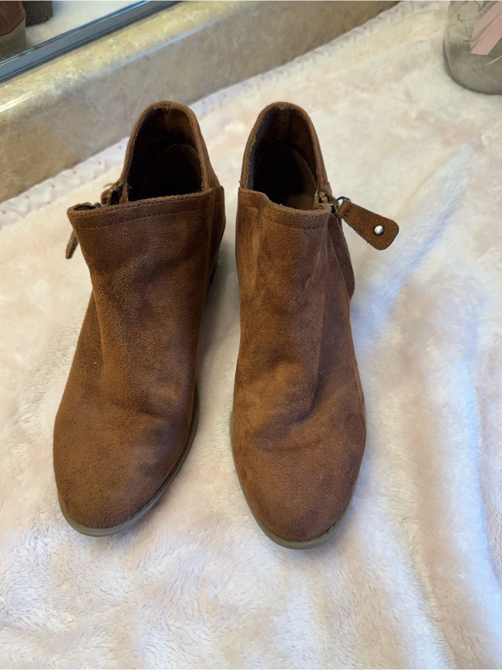 SO Brown Suede Ankle Booties with Side Zip Detail